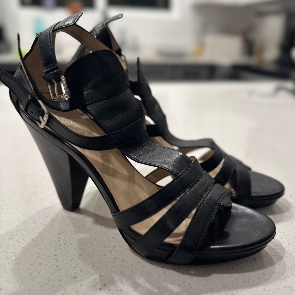 Franco Sarto Black Strappy Heels, Sz 8.5